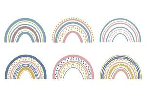 Süßer Baby-Boho-Regenbogen im skandinavischen Stil, schöne Dekoration isoliert auf weißem Hintergrund. Pastellfarben, Babyparty, Kinderzimmer. Vektor-Illustration vektor