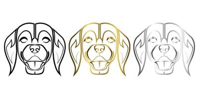 Dreifarbige schwarze Gold- und Silberlinienkunst der Vorderseite des Beagle-Hundekopfes gute Verwendung für Symbol Maskottchen Symbol Avatar Tattoo T-Shirt Design Logo oder jedes Design vektor