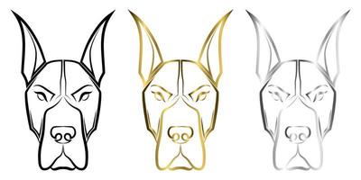 tre färger svart guld och silver linje konst av danois hund huvud bra användning för symbol maskot ikon avatar tatuering t-shirt design logotyp eller någon design vektor