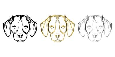 tre färger svart guld och silver linje konst på framsidan av beagle hund huvud bra användning för symbol maskot ikon avatar tatuering t-shirt design logotyp eller någon design vektor