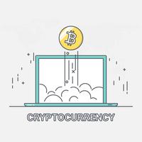 Digital money cryptocurrency blockchain nätverksteknik. bitcoin växande. tunn linje konst stil. vektor