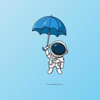 söt astronaut flyger upp i himlen med en paraplyillustration vektor