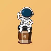 süßer astronaut, der auf einer kaffeetassenillustration sitzt