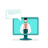 Arzt konsultiert Patienten online. Gesundheitsdienste. Online-Arzt. fragen sie einen arzt. für Infografiken, Banner, Web und Poster. Vektor-Illustration isoliert auf weißem Hintergrund. vektor