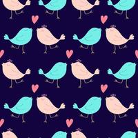 alla hjärtans dag doodle seamless mönster. romantiska handritade blå bakgrund med lovebirds och hjärta. idealisk för omslagspapper, textilier, tapeter, bröllopsdesign. vektor illustration.