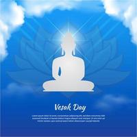 feier-vesak-tageshintergrund mit glänzendem buddha und realistischer wolke. Vesak-Tag Farbverlauf himmelblaue Vektorillustration vektor