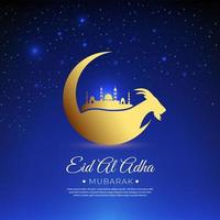 elegantes eid al adha hintergrunddesign mit halbmond, moschee und ziegenvektor vektor