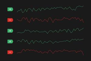 Börseninvestitionshandel technische Analysetrends fallender und steigender Verkaufscharts auf schwarzem Hintergrund. Trader Finanzinvestitionsindex-Konzept. Trendvektor für den Austausch von Geschäftsdiagrammen vektor