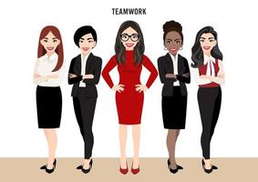seriefigur med business team set eller ledarskap koncept med affärskvinnor. vektor illustration i tecknad stil.