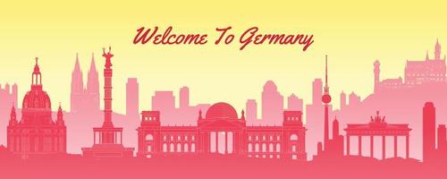 deutschland berühmtes wahrzeichen silhouette mit rotem und gelbem farbdesign