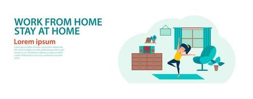 banner av tecknad version av att arbeta hemma och stanna hemma vektor