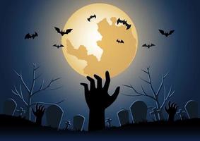 Halloween-Hintergrund mit Zombie-Handheben aus der Unterwelt in der Halloween-Nacht vektor