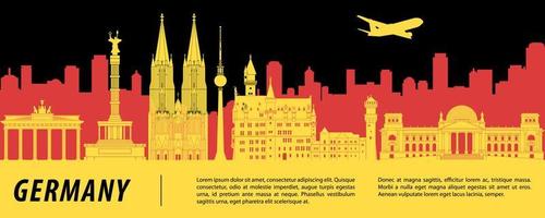 deutschland berühmtes wahrzeichen silhouette mit rotem und gelbem farbdesign vektor