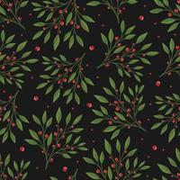 Nahtloses Blumenmuster mit grünen Blättern und roten Beeren. perfekt für Textiltapetenposter. vektor