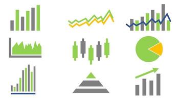 Business-Infografik-Symbol, Auf- und Abwärtstrend. Börsenillustrationsvektor. Tortendiagramme, Linien, Pfeile, Histogramme vektor