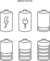 Batterie-Icon-Set isoliert auf weißem Hintergrund. Batteriesymbol dünne Linie Umriss lineares Batteriesymbol für Logo, Web, App, ui. Batteriesymbol einfaches Zeichen. vektor