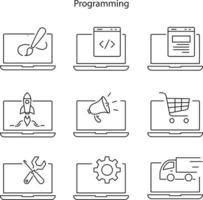 programmering ikonuppsättning isolerad på vit bakgrund från programmering samling. programmeringsikonuppsättning trendiga och moderna programmeringssymboler för logotyp, webb, app, ui. vektor