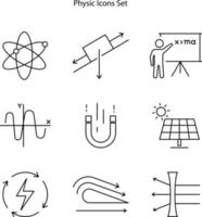 Physik-Icon-Set isoliert auf weißem Hintergrund. Physik-Symbol dünne Linie Umriss lineares Physik-Symbol für Logo, Web, App, ui. Physik-Symbol einfaches Zeichen. vektor