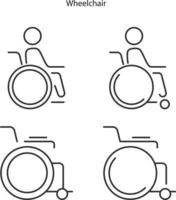 Rollstuhlsymbol isoliert auf weißem Hintergrund. Rollstuhlsymbol dünne Linie Umriss lineares Rollstuhlsymbol für Logo, Web, App, ui. Rollstuhl-Symbol einfaches Zeichen. vektor