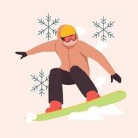 Sportler-Outfit rutscht und springt im Winter mit Snowboards. Winterolympiade. bunte flache vektorillustration. vektor