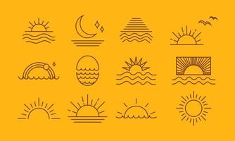 uppsättning bohemiska illustrationer av olika solnyanser. vektor