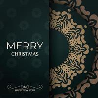 broschyrmall god jul och gott nytt år mörkgrön färg med vintergult mönster vektor