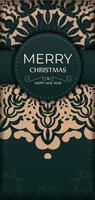 Grußkartenvorlage Frohe Weihnachten und ein gutes neues Jahr in dunkelgrüner Farbe mit abstraktem gelbem Muster vektor