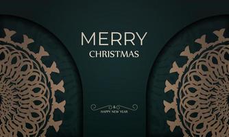 broschüre frohe weihnachten und ein gutes neues jahr dunkelgrüne farbe mit wintergelbem muster vektor