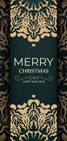 grußkartenvorlage frohe weihnachten und ein gutes neues jahr in dunkelgrüner farbe mit wintergelbem muster vektor
