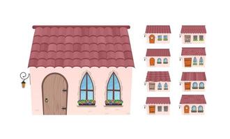 eine Reihe kleiner Landhäuser. Haus im flachen Cartoon-Stil. isoliert auf weißem Hintergrund. Vektor-Illustration. vektor