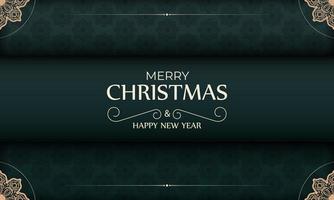 festlig broschyr god jul och gott nytt år i mörkgrön färg med vintage gul prydnad vektor