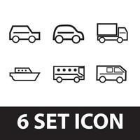 6 Sätze von Icons über Fahrzeuge. Umriss-Icon-Design. Entwürfe für Vorlagen. vektor