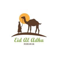 Kamel mit Menschensilhouette, islamisches Elementdesign, goldene Sonne, minimales Logo, Eid al Adha Ornament, Religionsvektorgrafik vektor