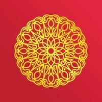 gyllene lyx mandala prydnad cirkel vintage motiv stil med röd bakgrund design vektor