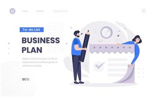 lagarbete och affärsplan koncept på målsida mall vektor