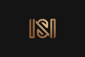 ns oder sn modernes, stilvolles Logo-Design mit glänzender goldener Farbe vektor
