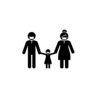 isoliertes modernes Familienmitglied mit Gesichtsmaskenschild schwarzes flaches Symbol, Illustrationsvektor vektor