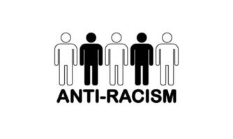 Anti-Rassismus-Flachsymbol weißer Mensch und schwarzer Mensch bleiben zusammen auf weißem Hintergrund vektor