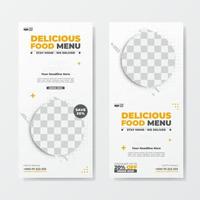 två banderoller för marknadsföring av matmeny för inlägg på sociala medier. minimalistisk design och ren vektor