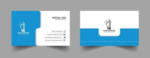 blå och vita färger visitkort design, kreativ och ren dubbelsidig visitkort mall design vektor