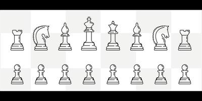 uppsättning schackpjäser linjekonst logotyp vektor illustration mall ikon grafisk design. buntsamling av olika schackman för turnering eller webb