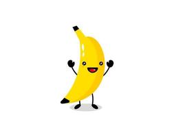 rolig glad söt glad leende banan, vektor platt tecknad kawaii karaktär illustration ikon, isolerad på vit bakgrund, frukt banan maskot koncept