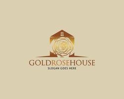 Goldene Rosenhaus-Vektor-Logo-Design-Vorlage vektor