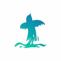 Vogel, der aus dem Logo des blauen Meeres herausfliegt vektor