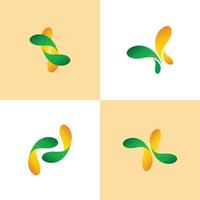 abstrakt rundad twist logotyp med grön och gul färg vektor