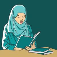 muslimische Frauen lesen Bücher in Torquise-Kleidung vektor