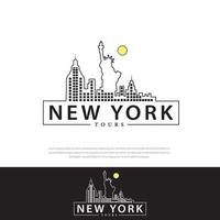 logo design grafische illustration von new york city mit verschiedenen berühmten gebäuden und sehenswürdigkeiten. modernes Vektorlinienkunstdesign. vektor