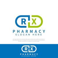 rx farmaceutiska kapselmedicin logotyp vektor, val av läkemedel, apotek, vektor logotyp mall