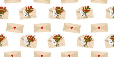 valentinstag nahtloses muster. Valentinsbrief mit rotem Herz in einem Umschlag. Design für Verpackungen und Schreibwaren. Vektor-Illustration. vektor