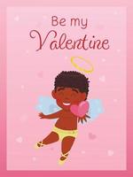alla hjärtans dag-kort med liten ängelpojke som håller fram ett hjärta. förhållande, kärlek, alla hjärtans dag, romantiskt koncept. vektor illustration för banner, affisch, vykort, vykort.